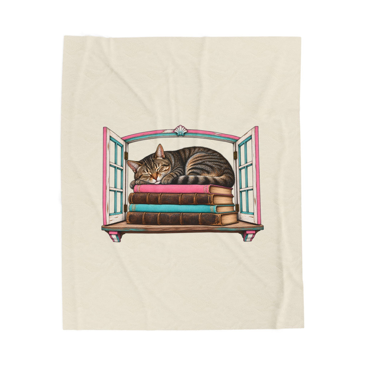 Cat in the Bookshop Window Plush Blanket