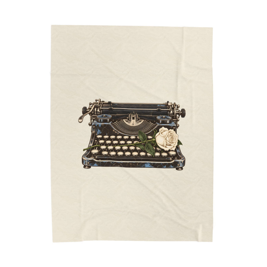 Typewriter & Rose Plush Blanket