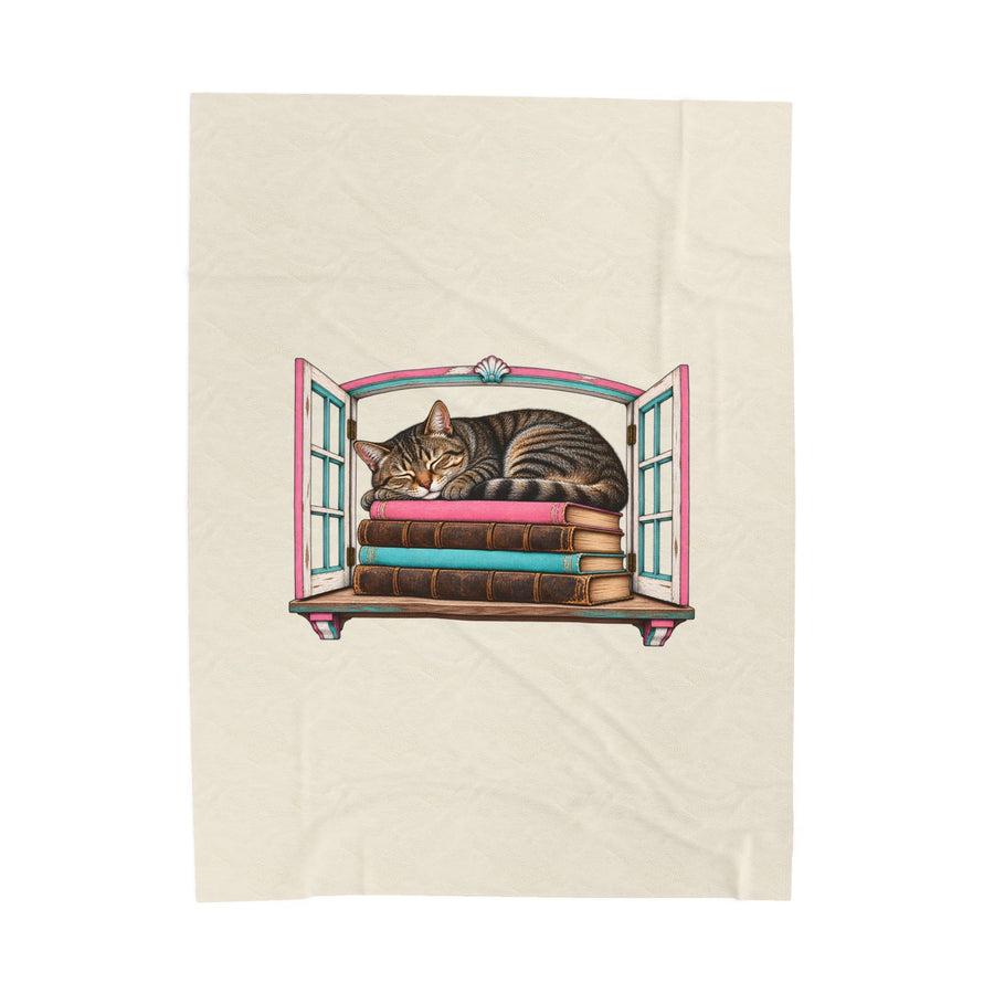 Cat in the Bookshop Window Plush Blanket