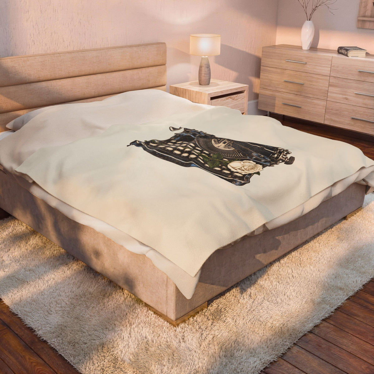 Typewriter & Rose Plush Blanket