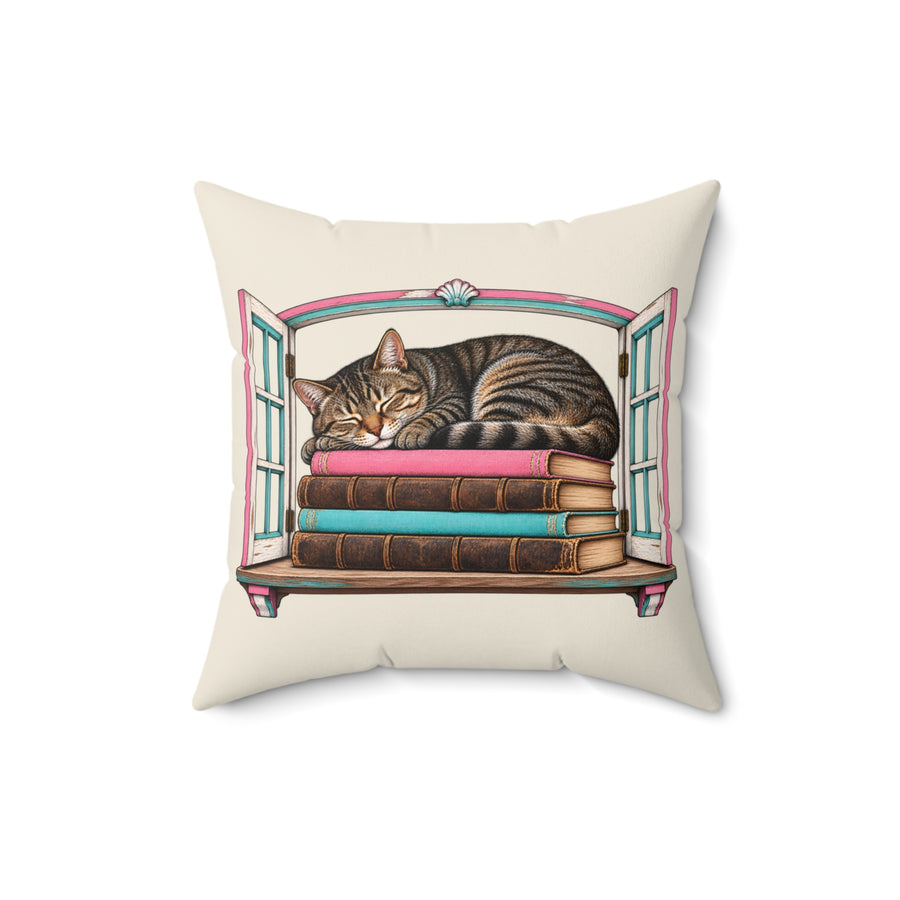 Cat in the Bookshop Window Throw Pillow