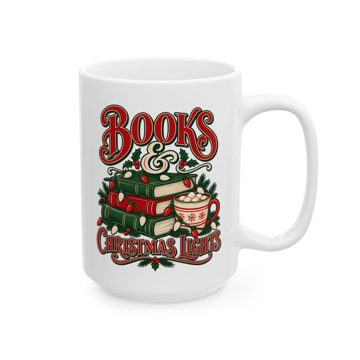 Books & Christmas Lights Mug