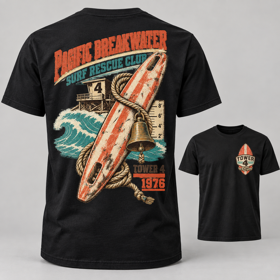 Pacific Breakwater black T-Shirt mockup