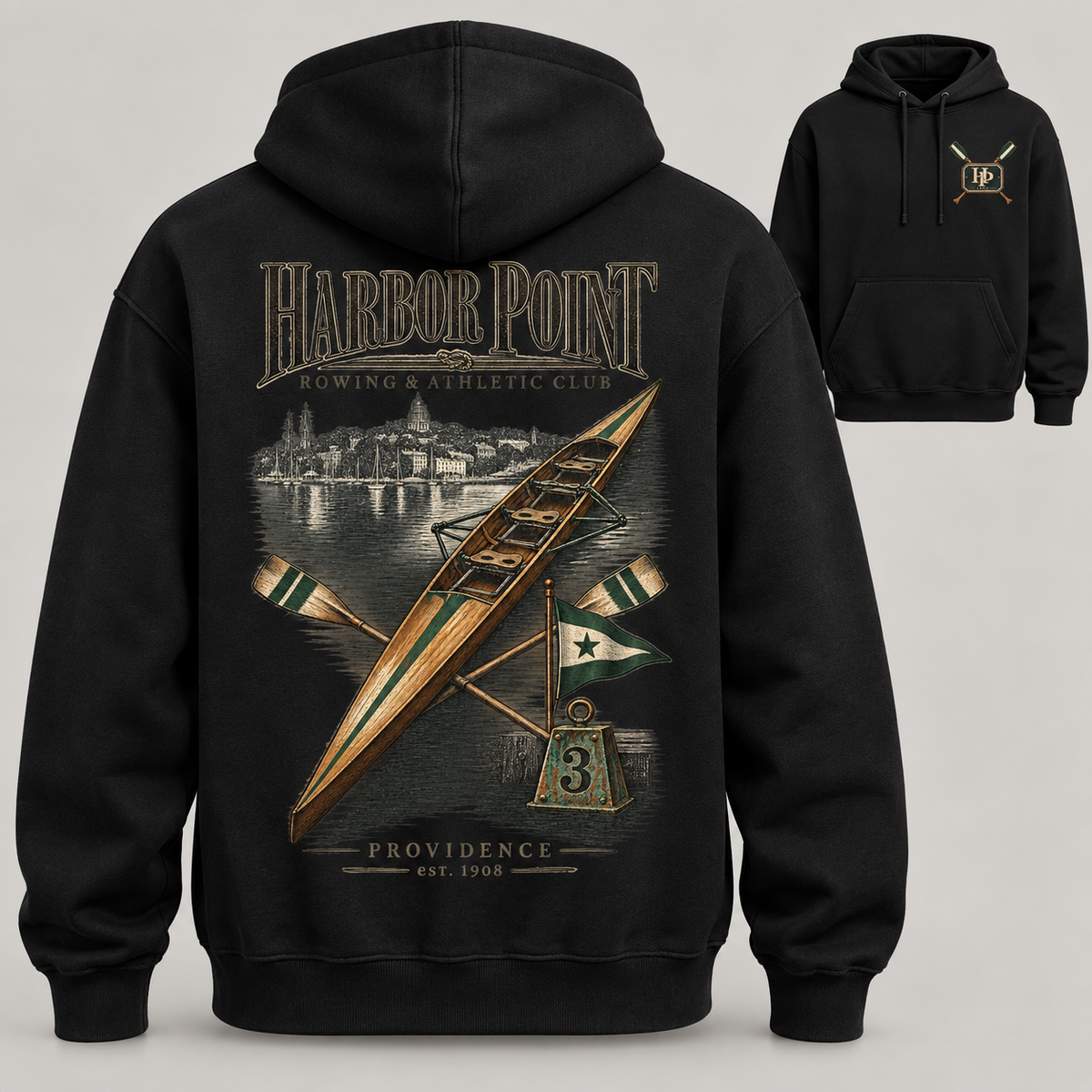 Harbor Point Rowing Club black Hoodie mockup