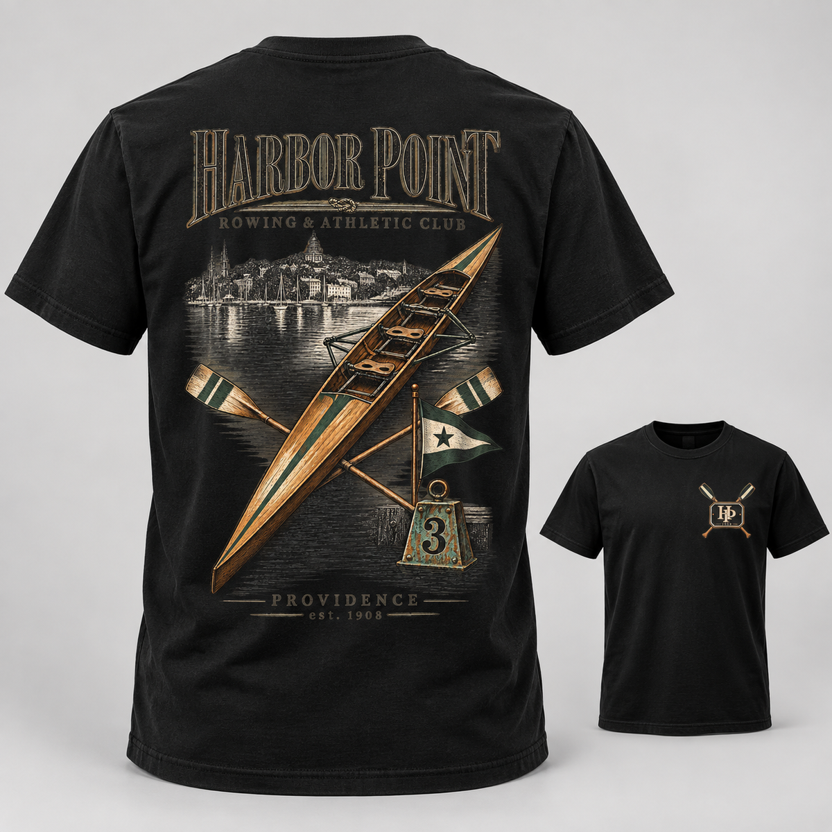 Harbor Point Rowing Club black T-Shirt mockup