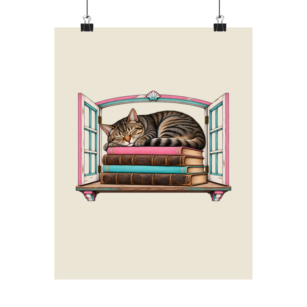 Cat in the Bookshop Window Poster