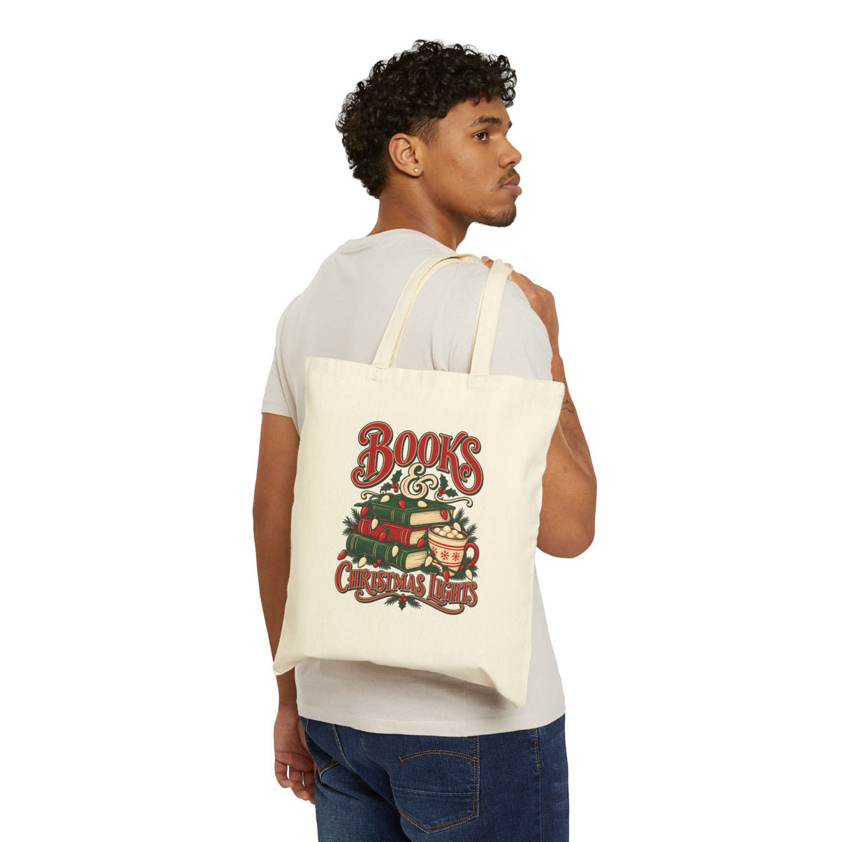 Books & Christmas Lights Tote Bag