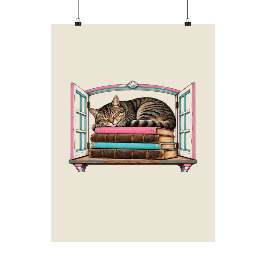 Cat in the Bookshop Window Poster