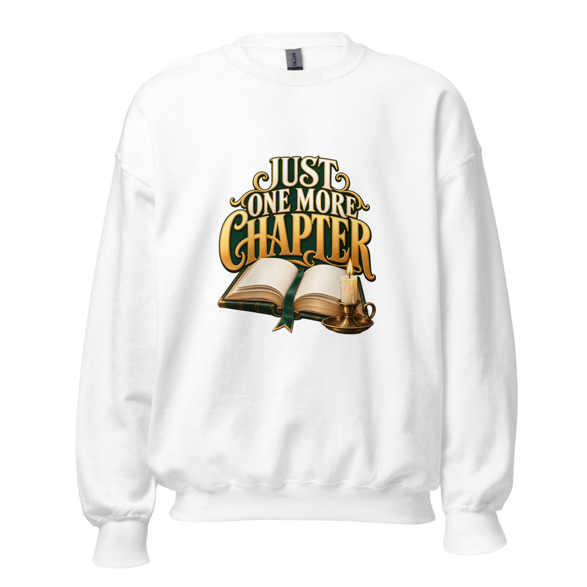 Just One More Chapter Crewneck Sweatshirt in White — official front print preview