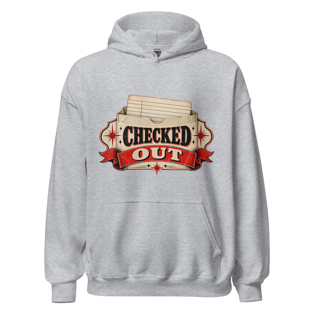 Checked Out Hoodie in Sport Grey — official front print preview