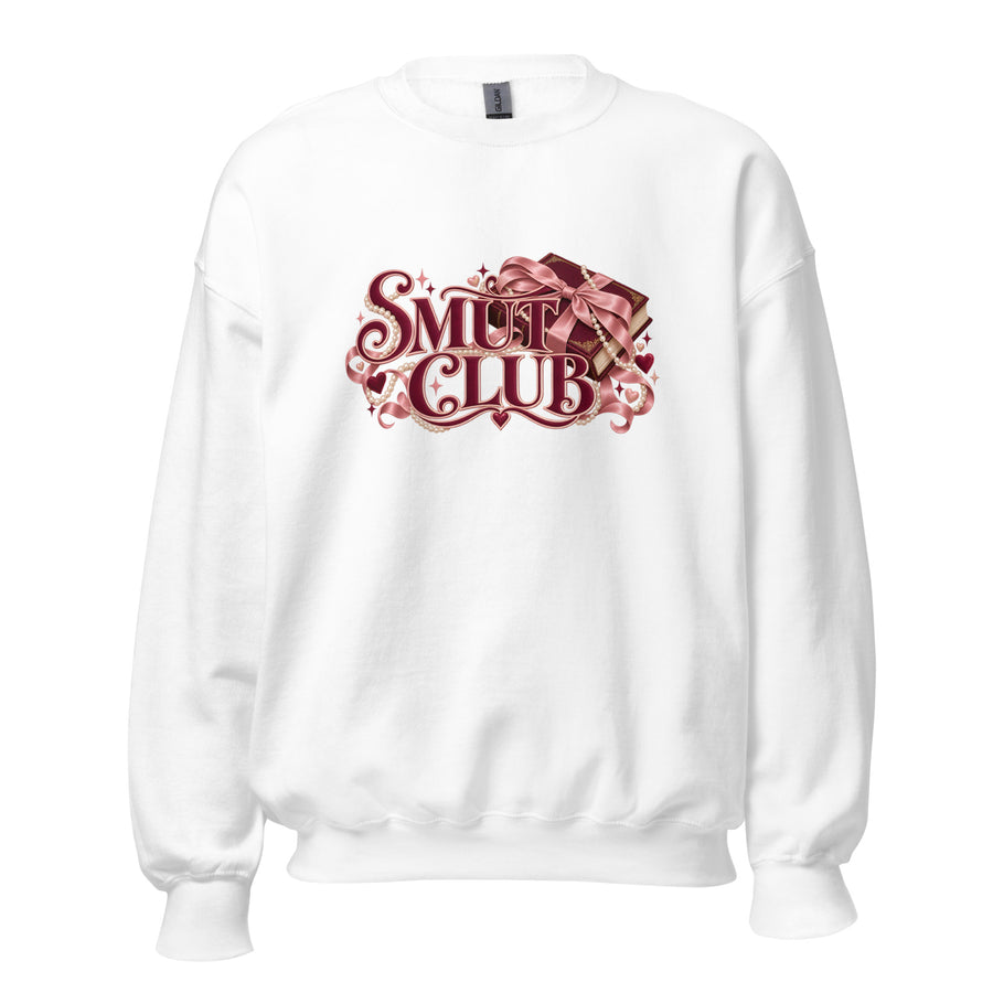 Smut Club Crewneck Sweatshirt in White — official front print preview