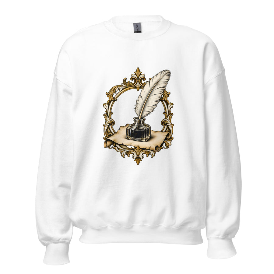 Quill & Inkwell Crewneck Sweatshirt in White — official front print preview