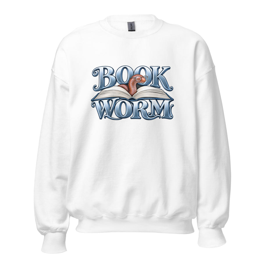 Book Worm Crewneck Sweatshirt in White — official front print preview
