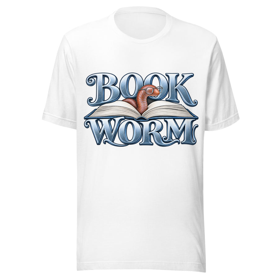 Book Worm T-Shirt in White — official front print preview