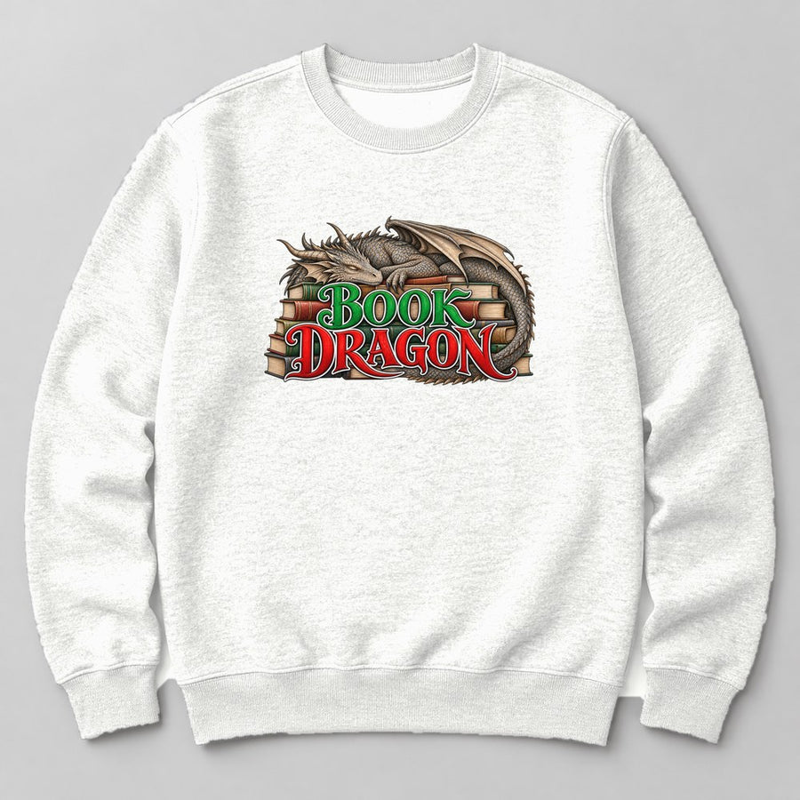 Book Dragon crewneck sweatshirt in White