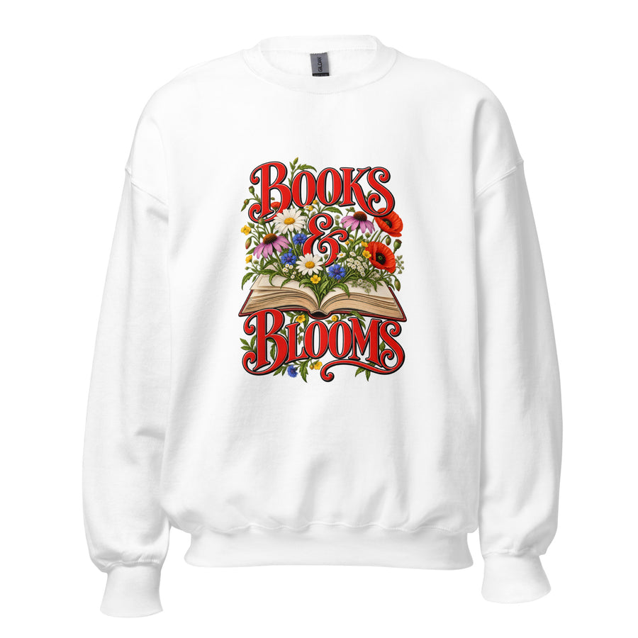 Books & Blooms Crewneck Sweatshirt in White — official front print preview