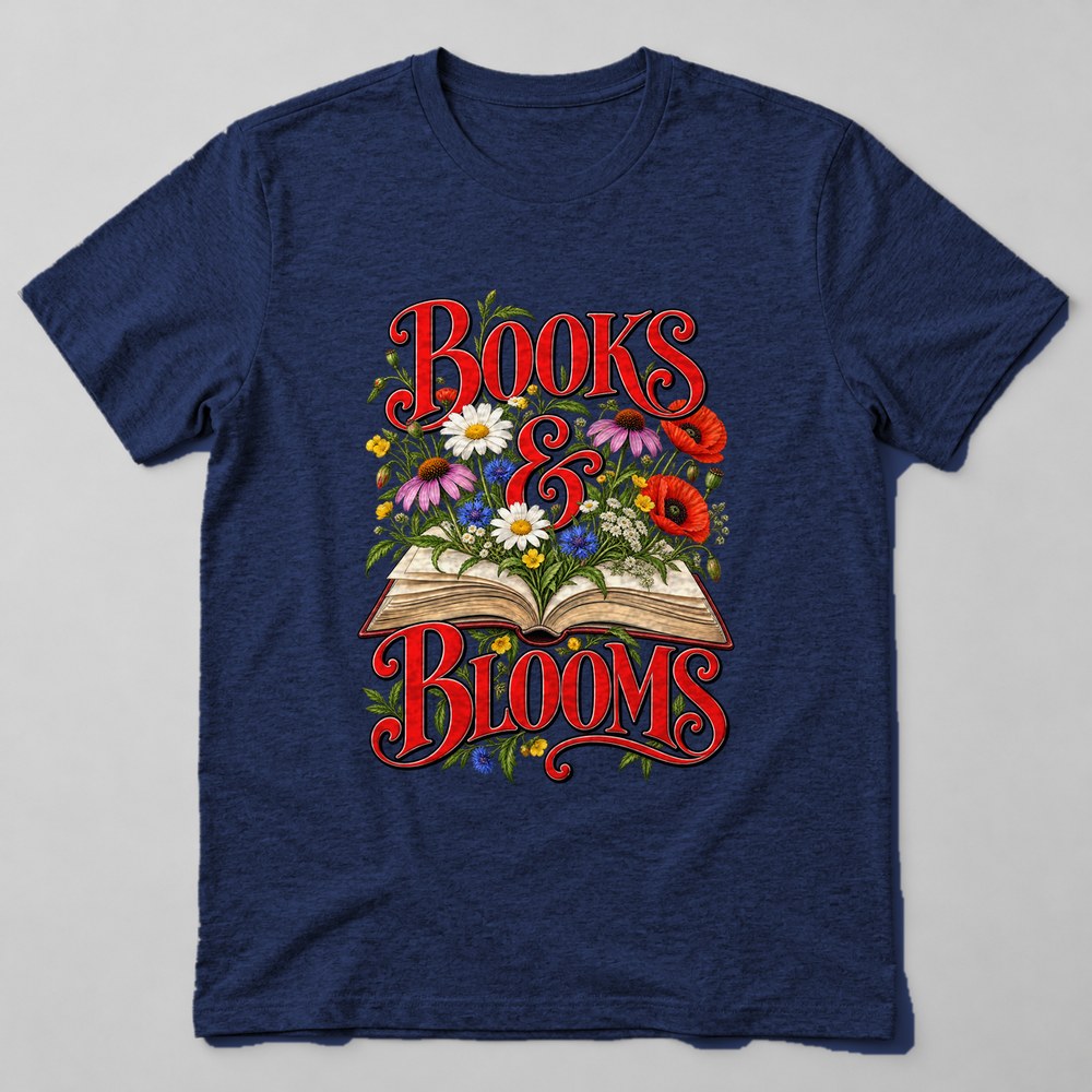 Books & Blooms t-shirt in Navy