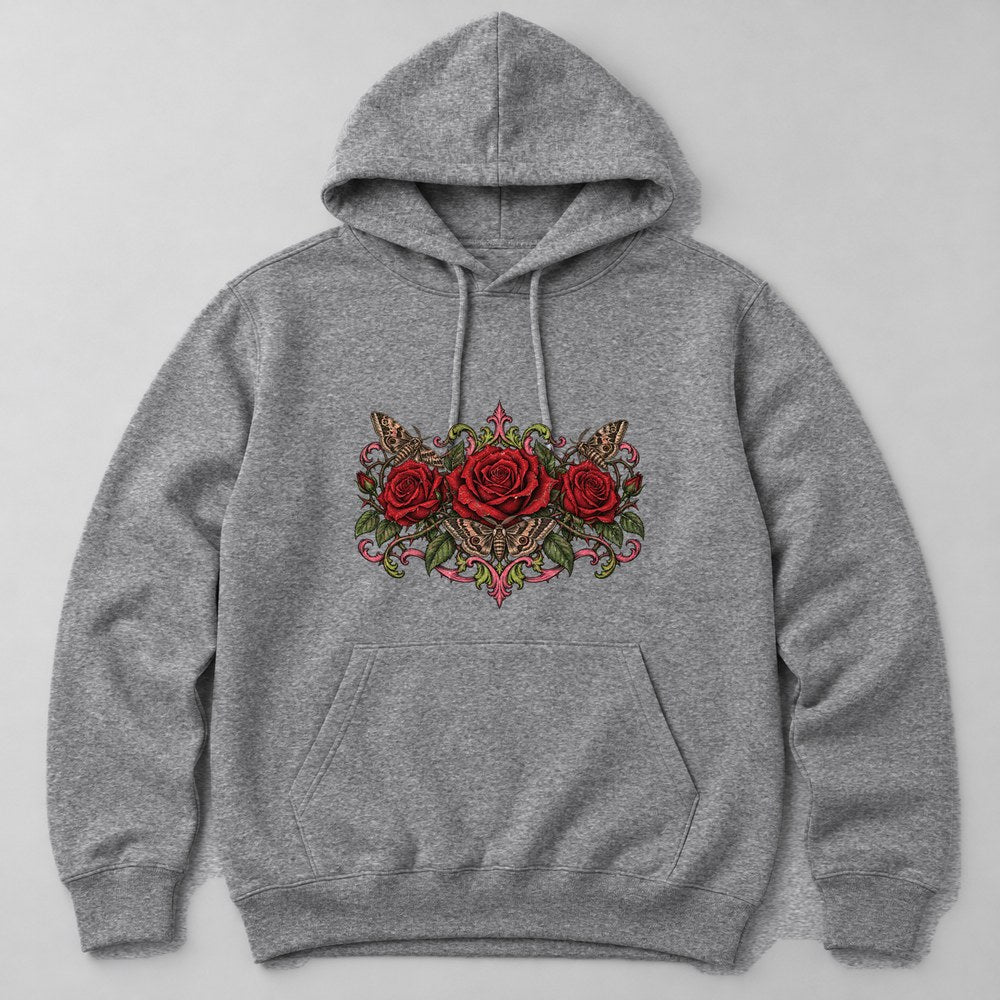 Gothic Roses Hoodie in Heather Grey