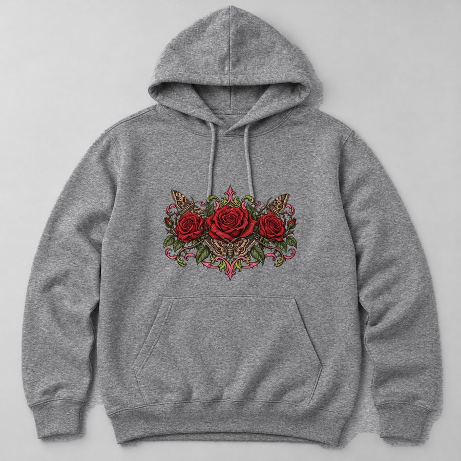 Gothic Roses Hoodie in Heather Grey