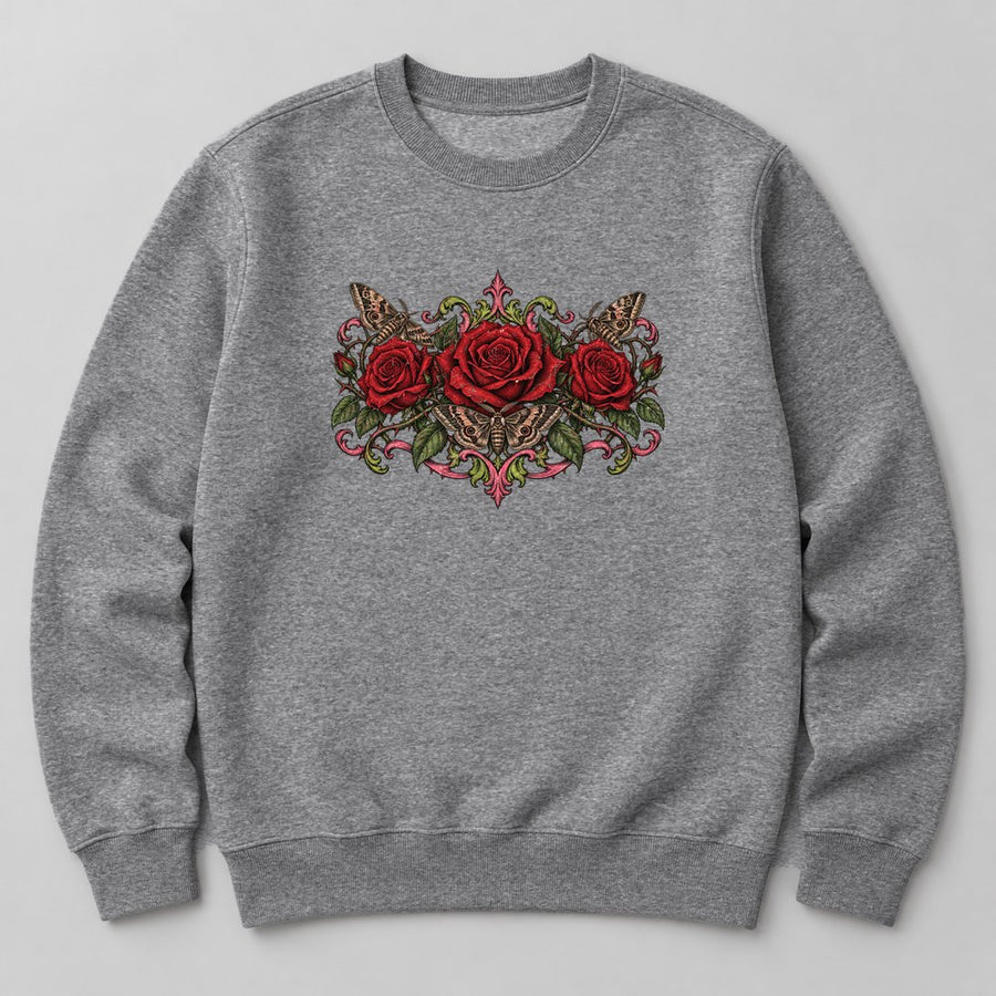 Gothic Roses Sweatshirt in Heather Grey