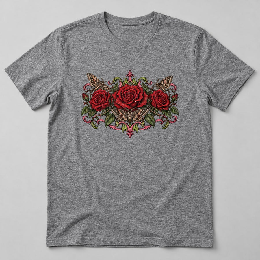 Gothic Roses T-Shirt in Heather Grey