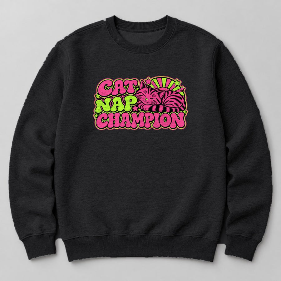 Cat Nap Champion Sweatshirt in Black