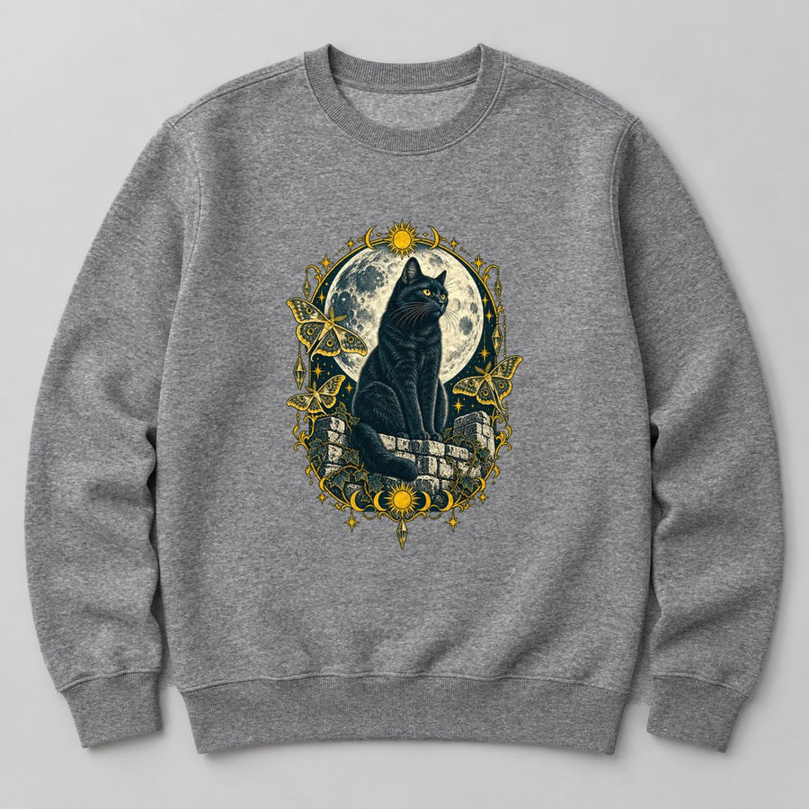 Black Cat Moon Sweatshirt in Heather Grey
