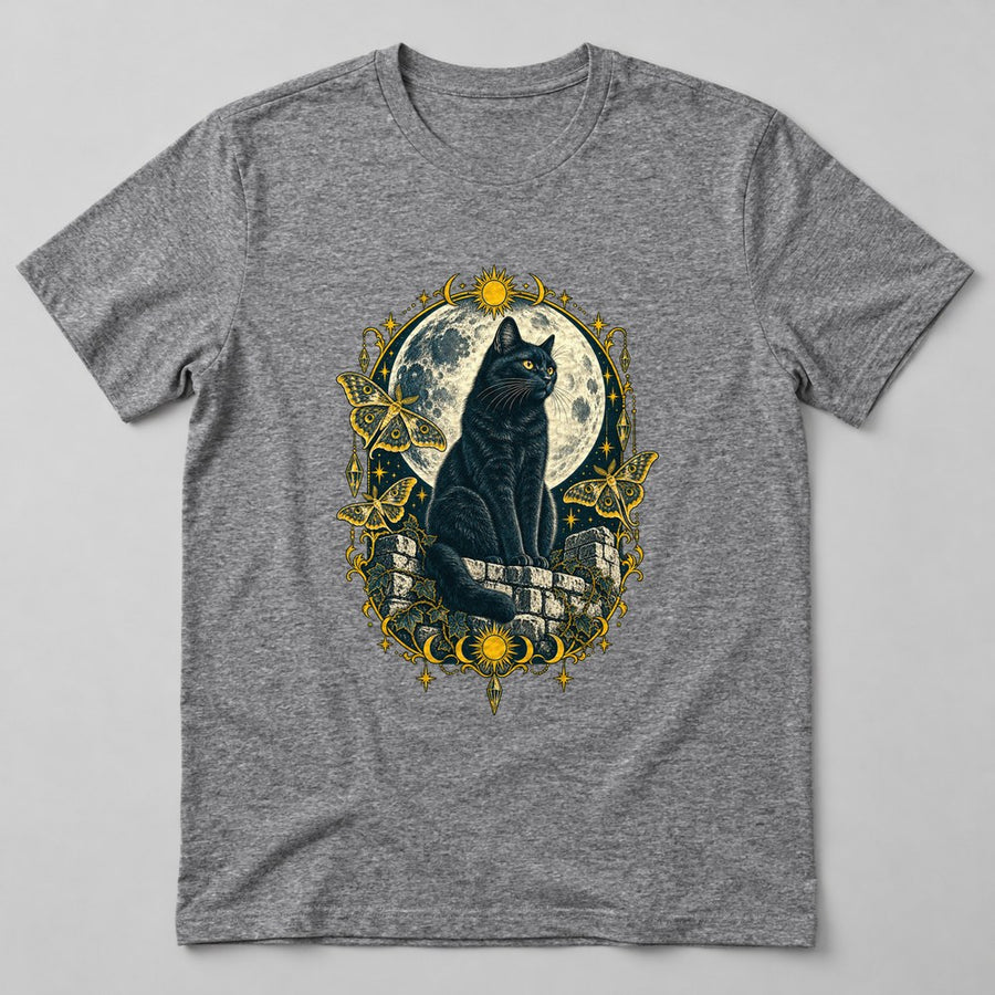 Black Cat Moon T-Shirt in Heather Grey