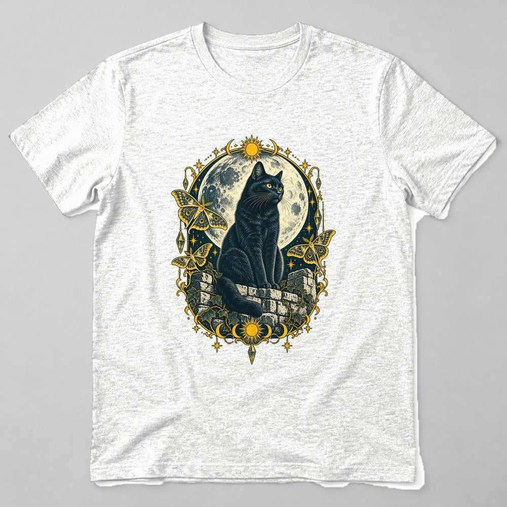 Black Cat Moon T-Shirt in White