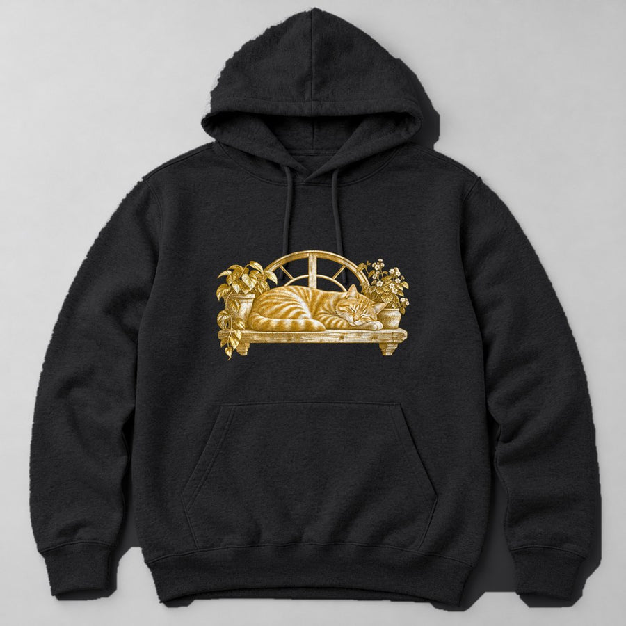 Orange Tabby Window Hoodie in Black