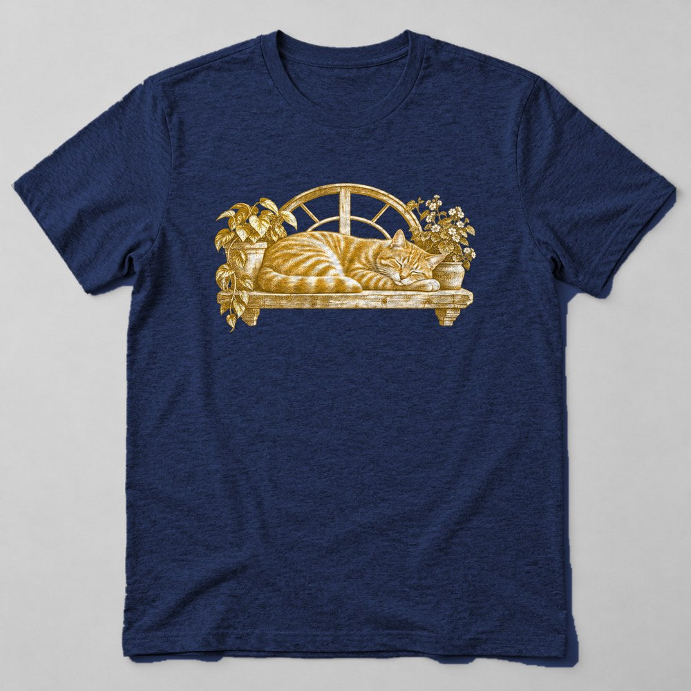 Orange Tabby Window T-Shirt in Navy