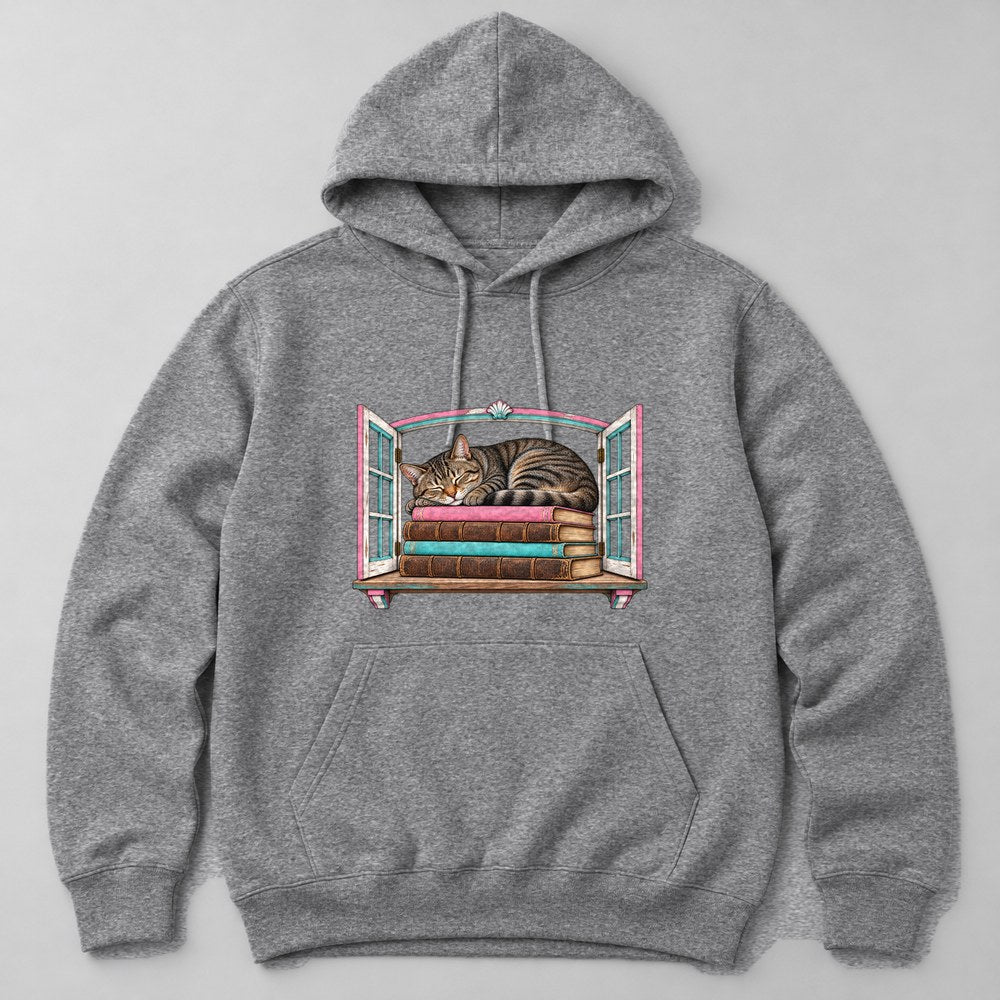 Cat Bookstore Hoodie in Heather Grey