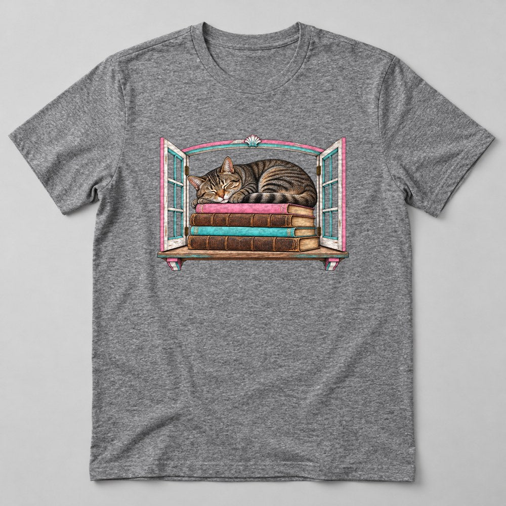 Cat Bookstore T-Shirt in Heather Grey