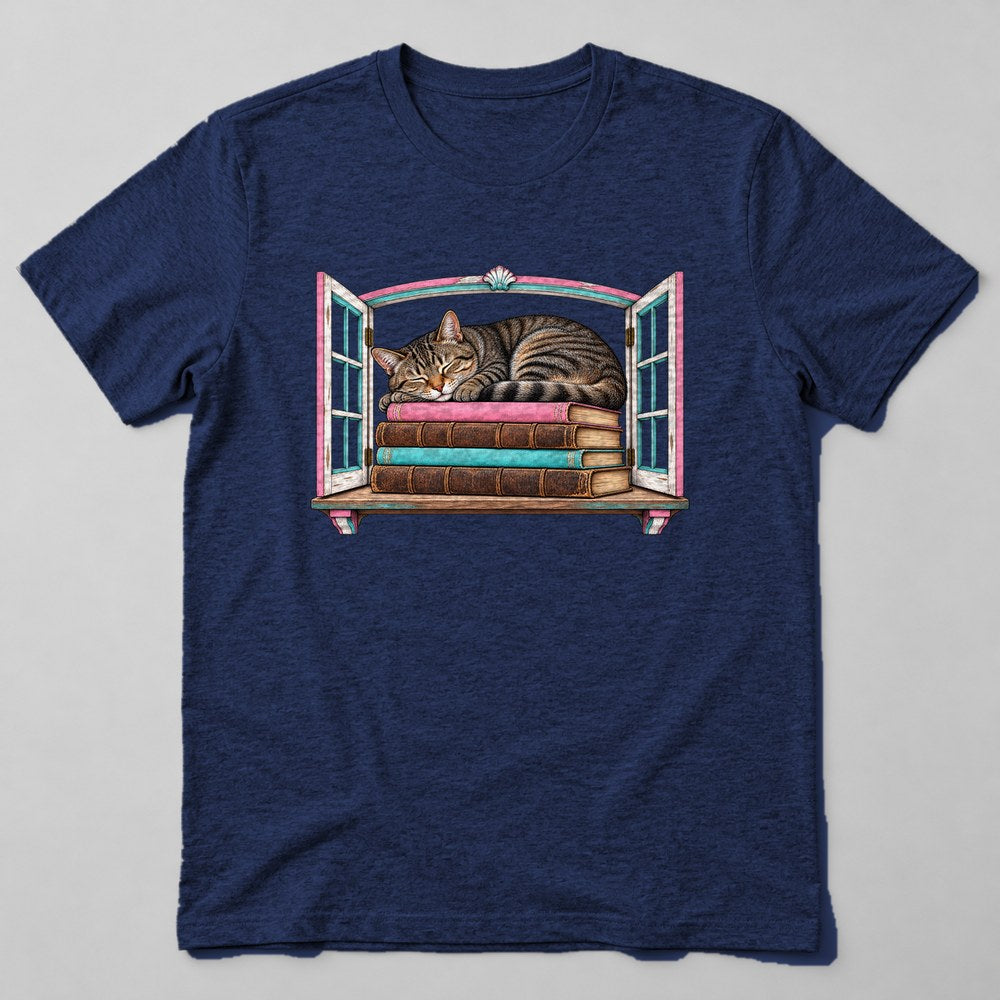 Cat Bookstore T-Shirt in Navy
