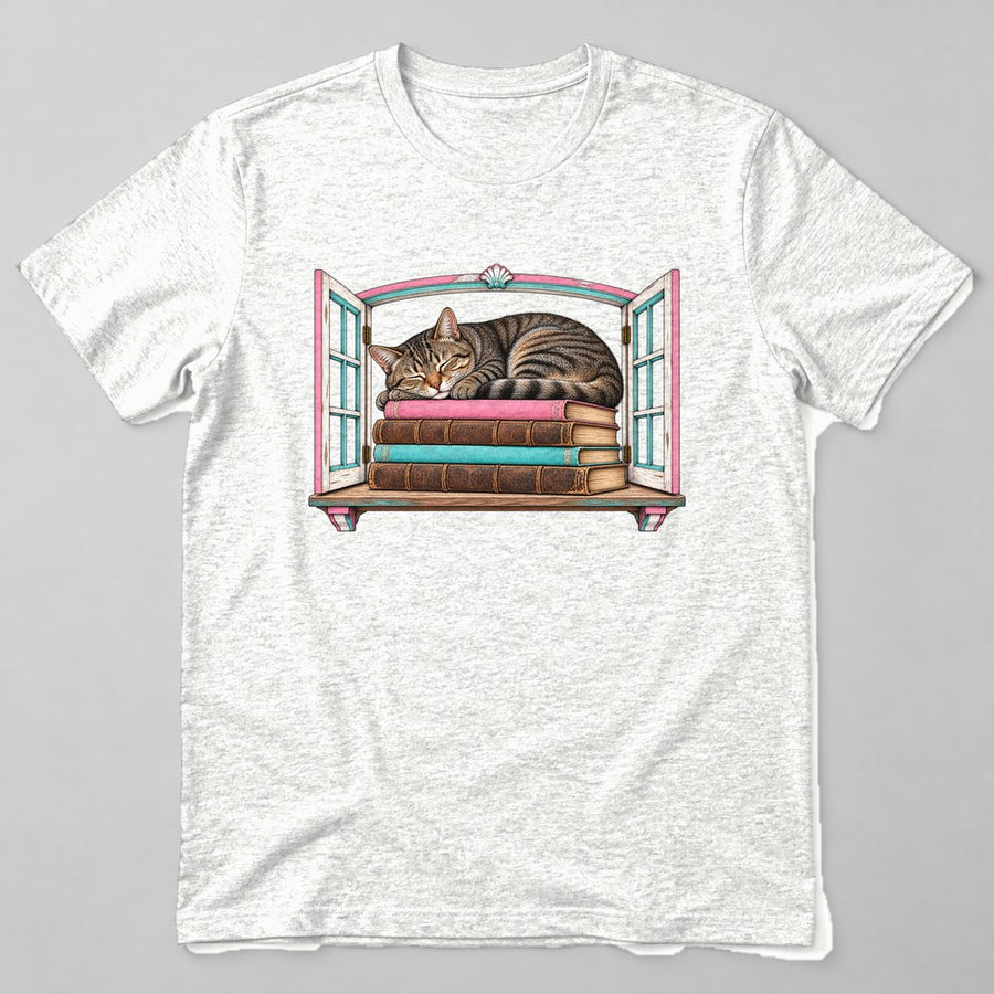 Cat in the Bookshop Window t-shirt in White