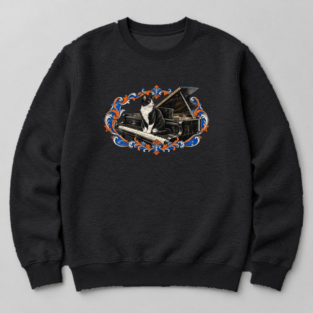 Tuxedo Cat Piano Sweatshirt in Black
