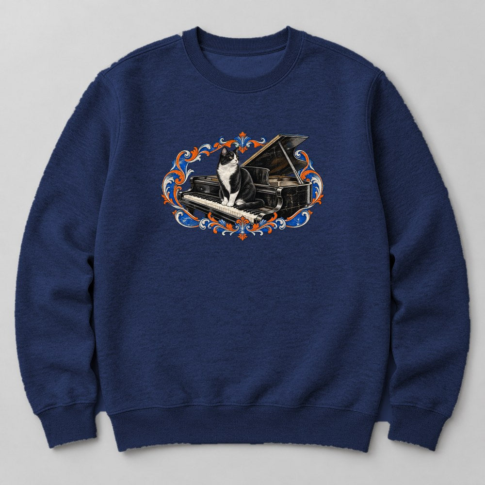 Tuxedo Cat Piano Sweatshirt in Navy