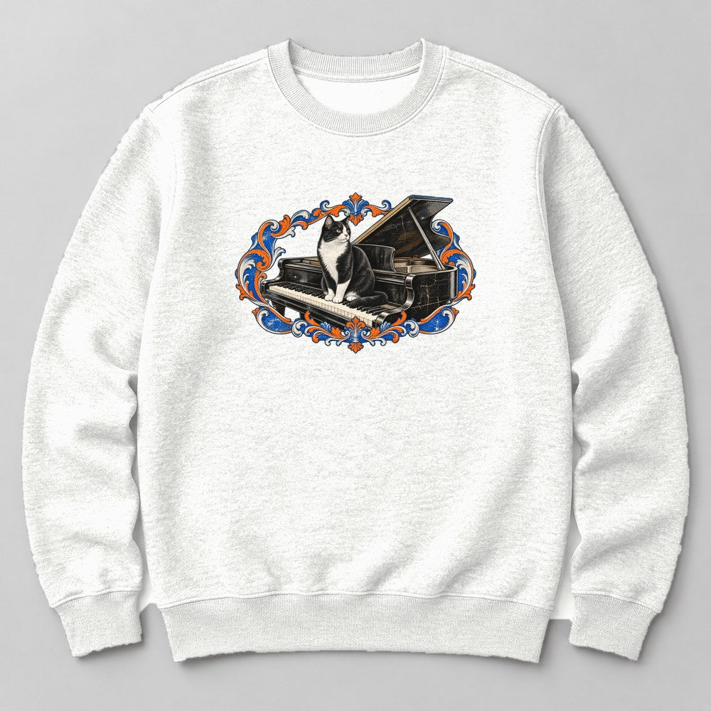 Tuxedo Cat Piano Sweatshirt in White