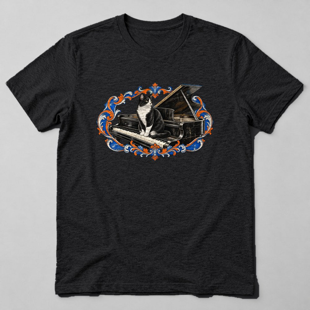 Tuxedo Cat Piano T-Shirt in Black