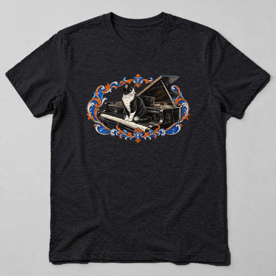 Tuxedo Cat Piano T-Shirt in Black