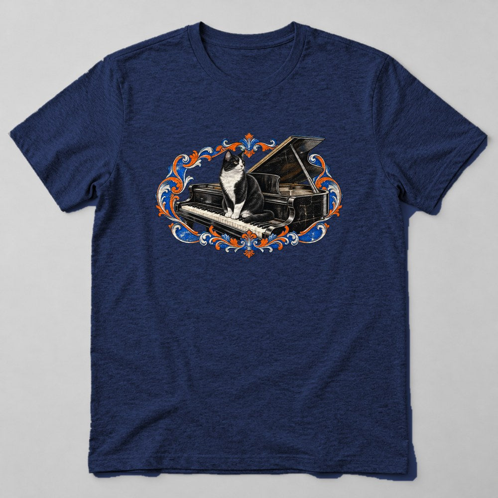 Tuxedo Cat Piano T-Shirt in Navy