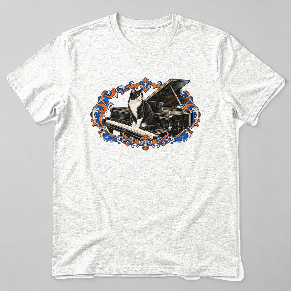 Tuxedo Cat Piano T-Shirt in White