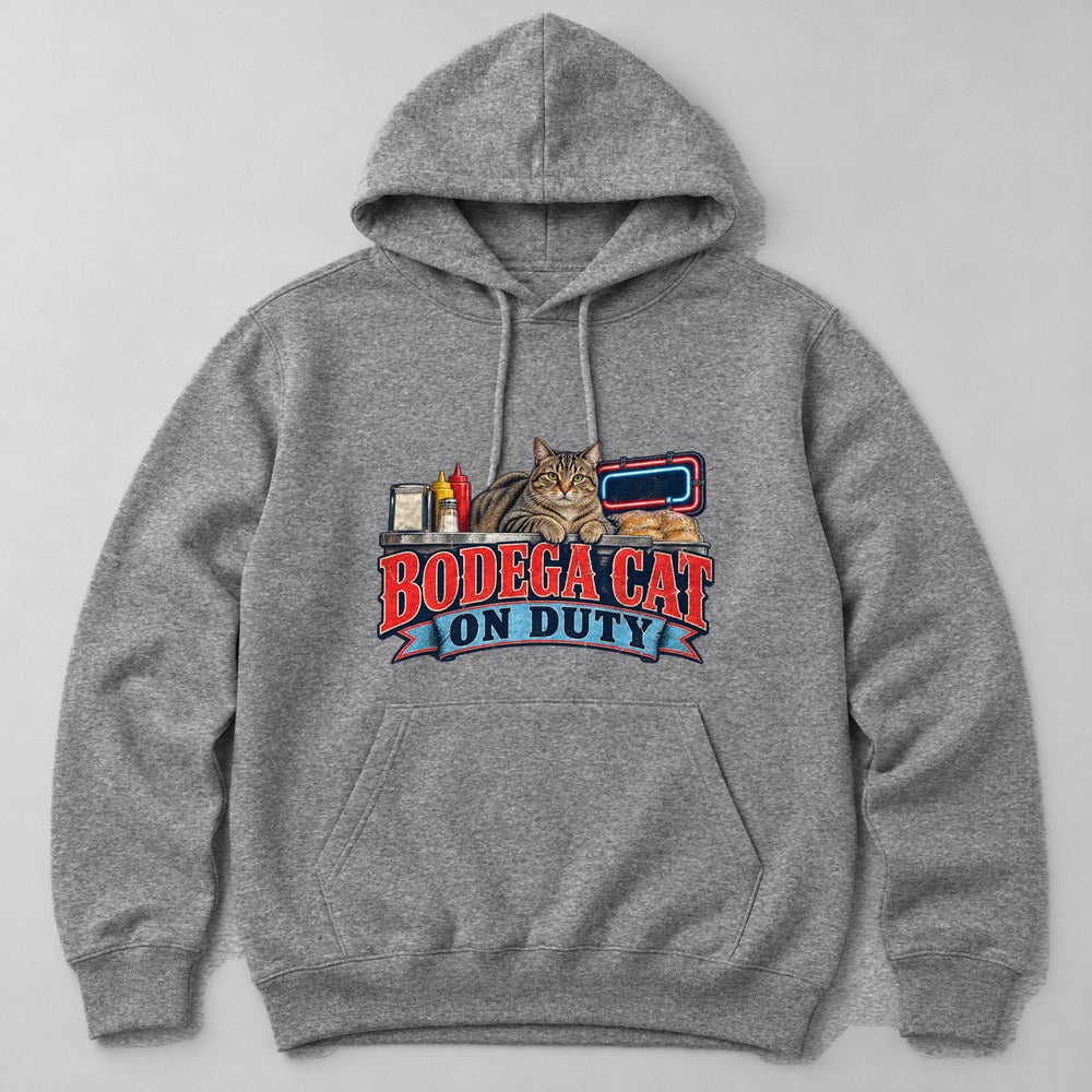 Bodega Cat on Duty Hoodie in Heather Grey