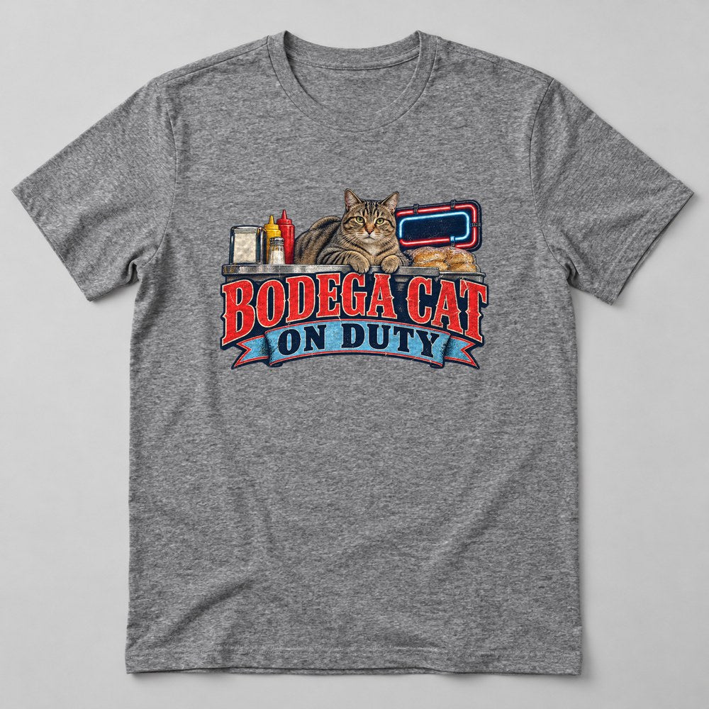 Bodega Cat on Duty T-Shirt in Heather Grey