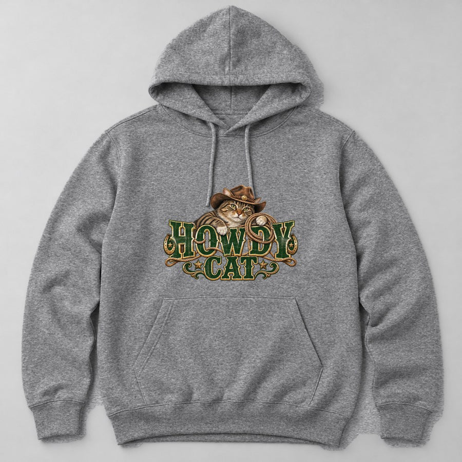 Howdy Cat Hoodie in Heather Grey