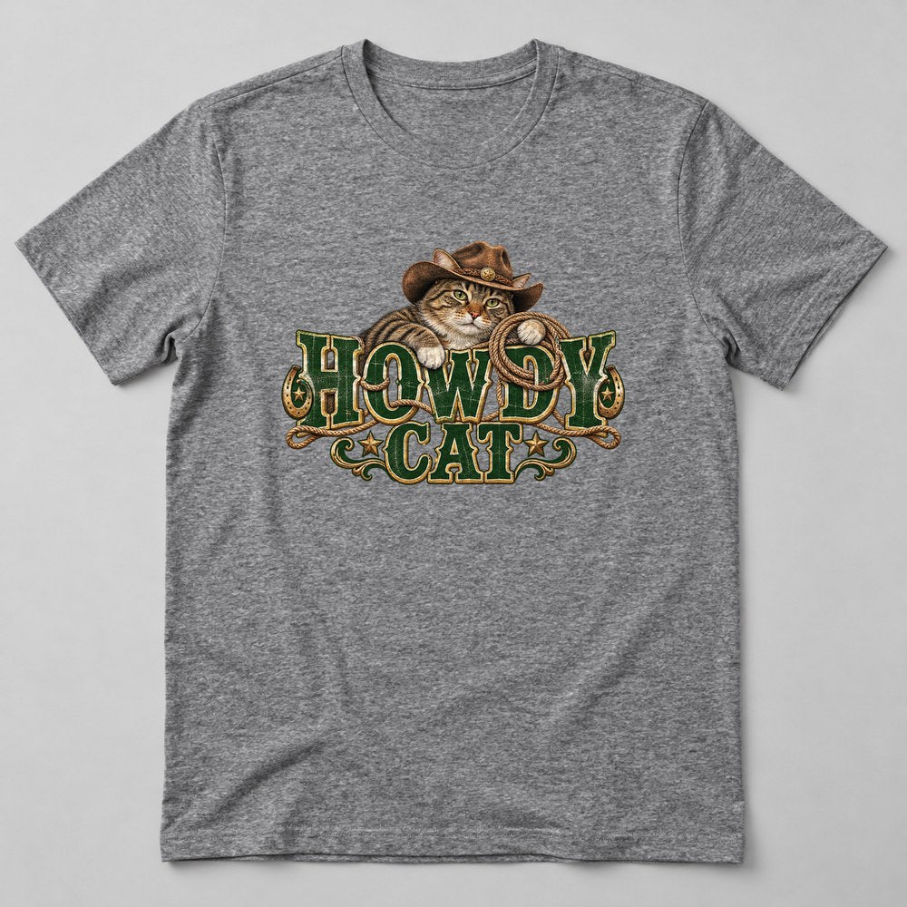 Howdy Cat T-Shirt in Heather Grey