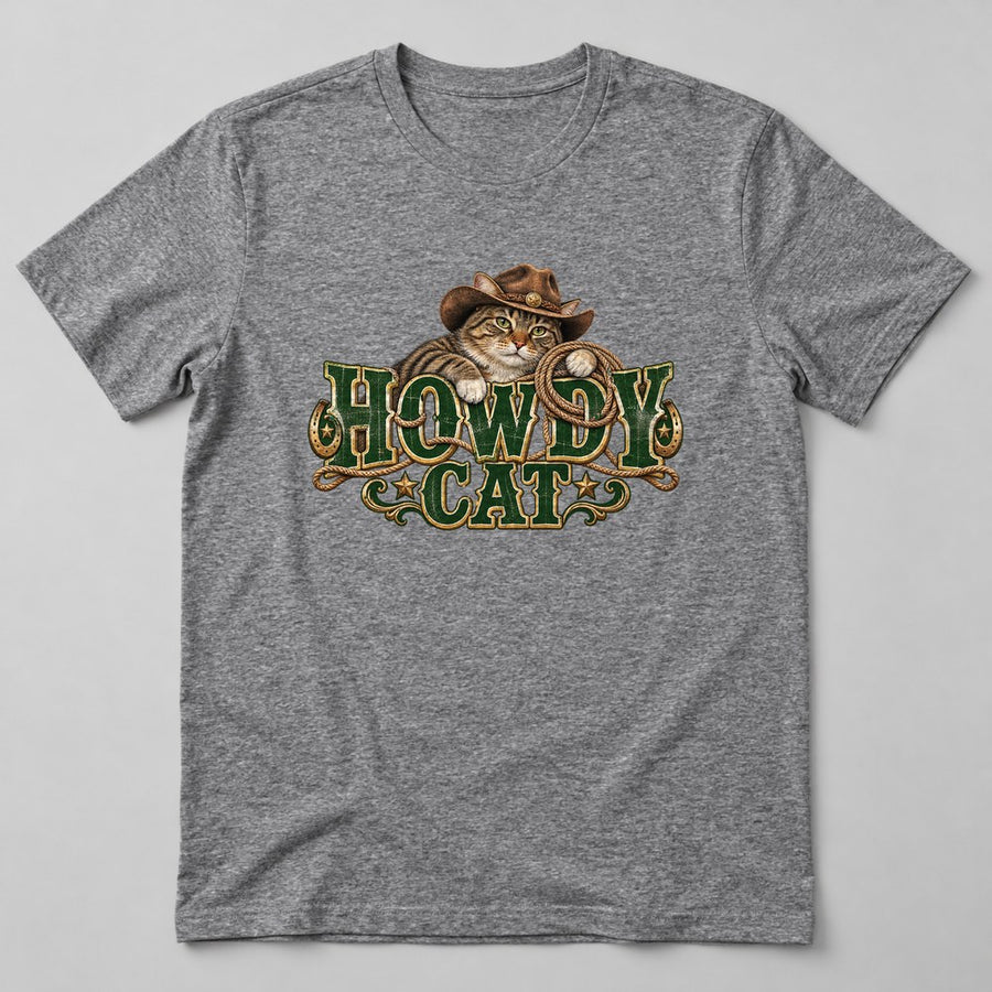 Howdy Cat T-Shirt in Heather Grey