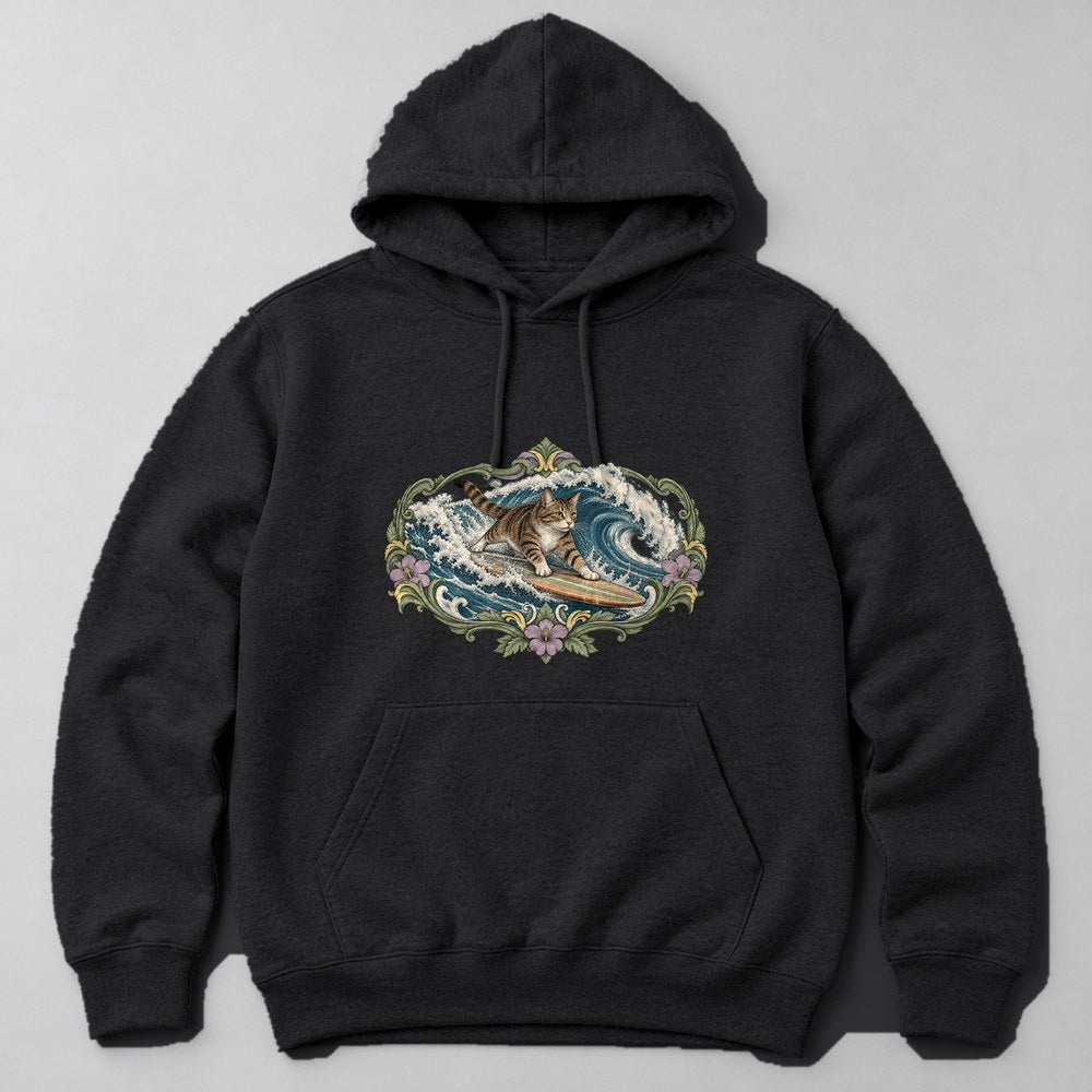 Cat Great Wave Hoodie in Black