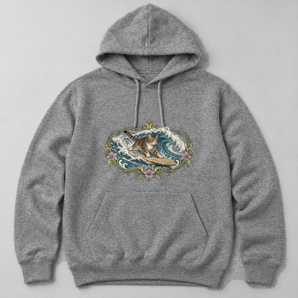 Cat Great Wave Hoodie in Heather Grey