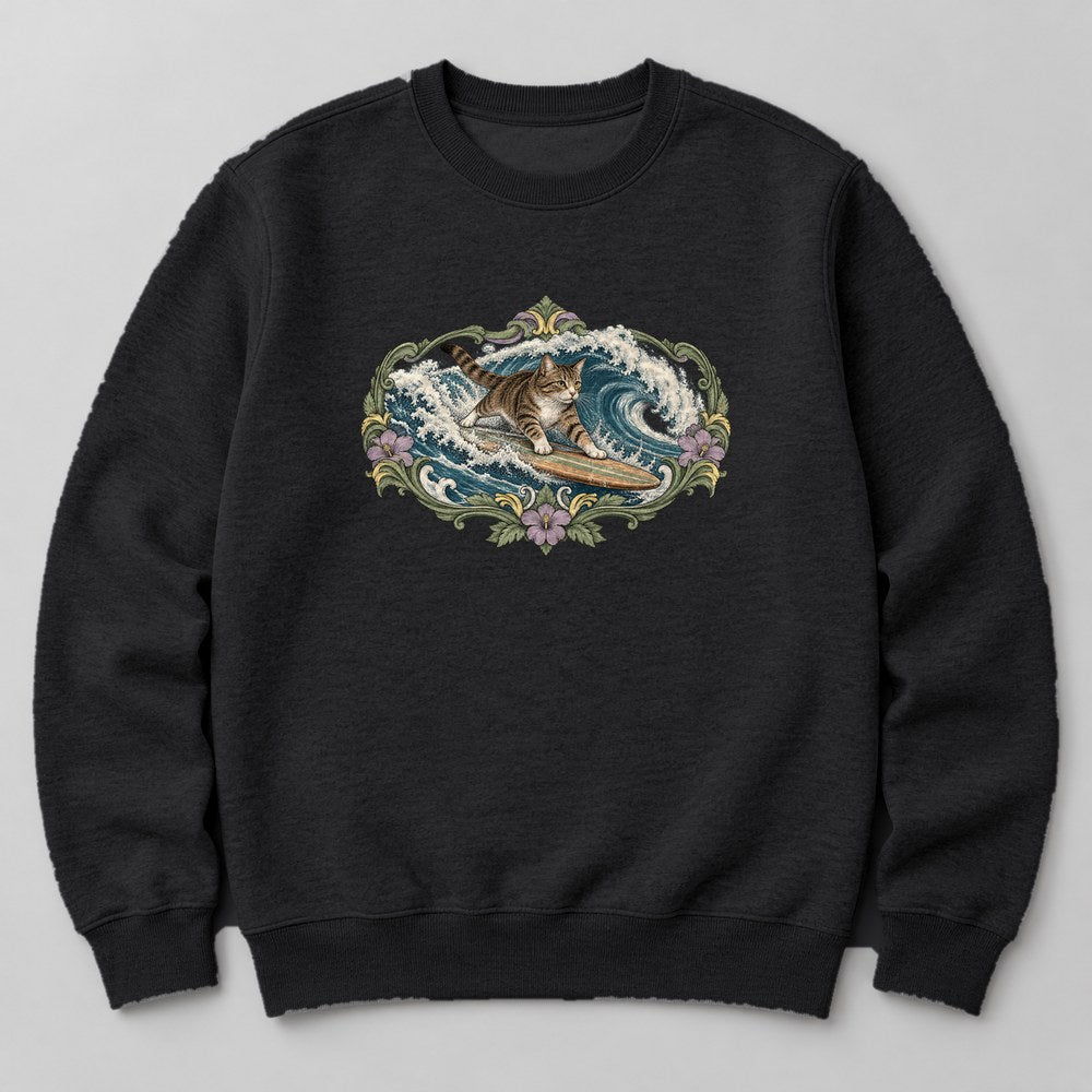 Cat Great Wave Sweatshirt in Black